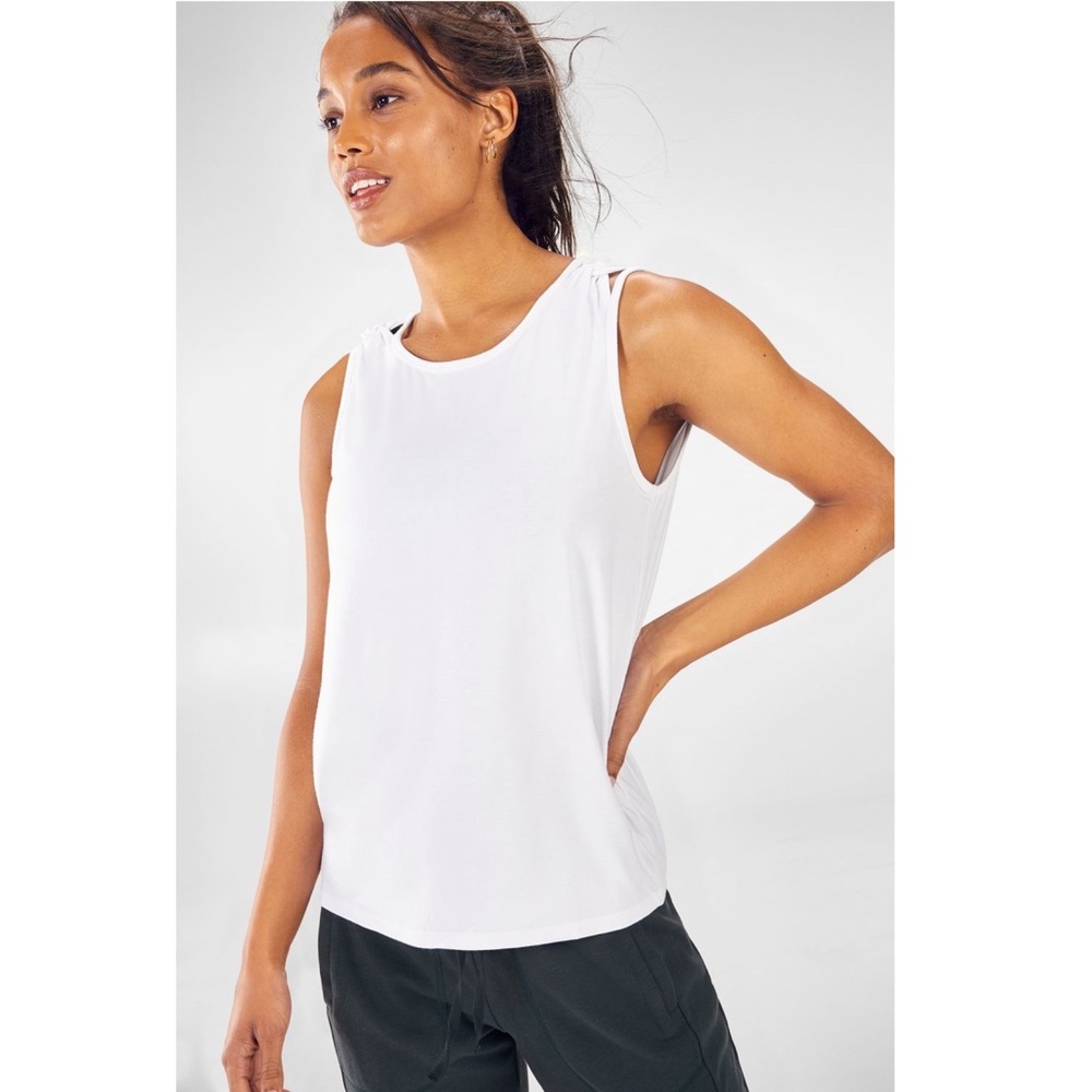 White Fabletics Shoulder Twist Tank